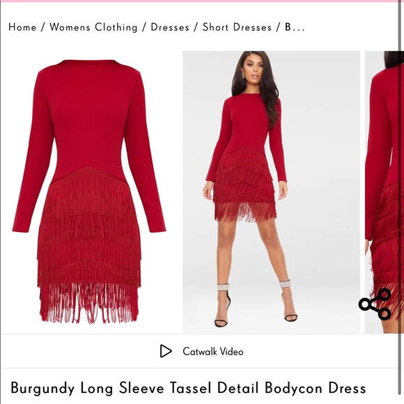 PrettyLittleThing Dresses & Skirts - Burgundy Long Sleeve Tassel Detail Bodycon Dress
OUT OF STOCK